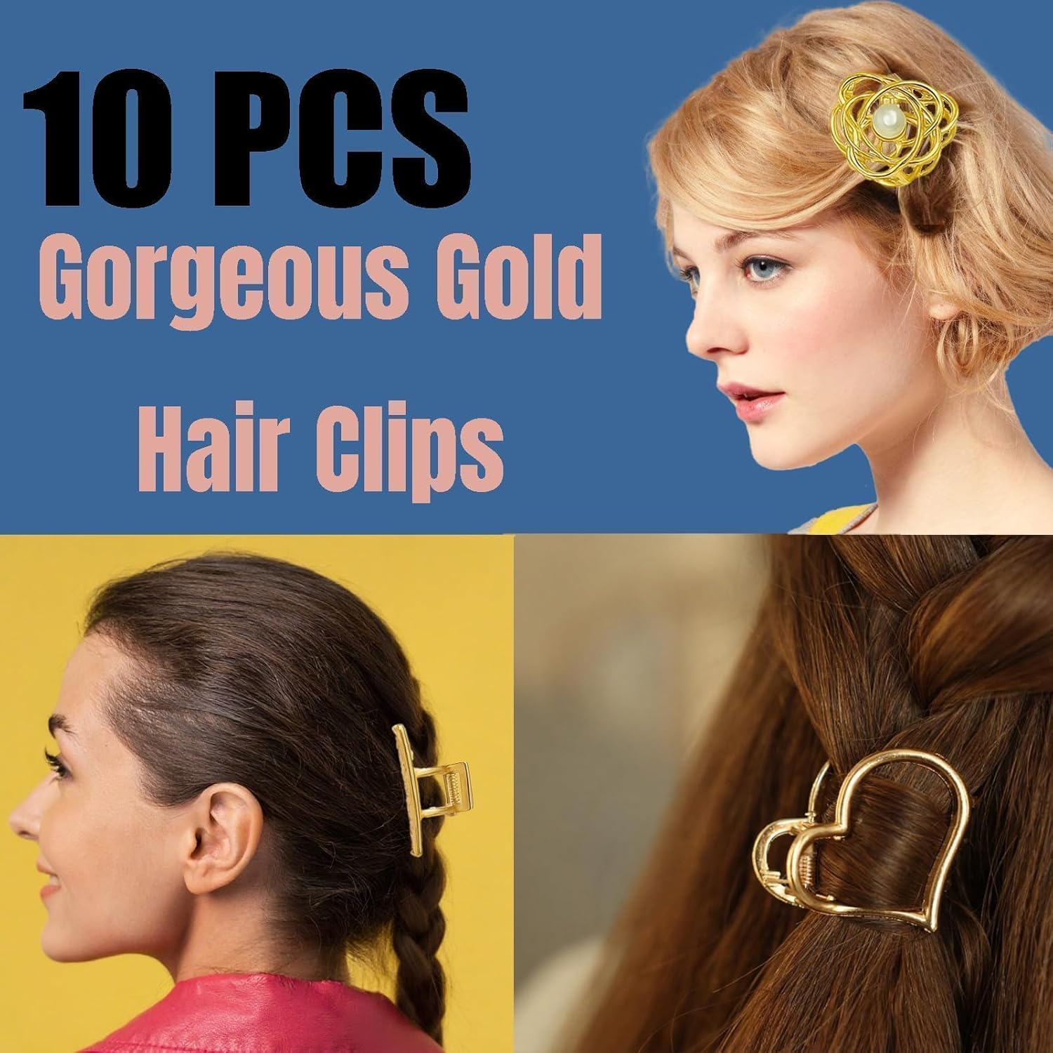 10 Pack Gold Metal Hair Clips, Mini Claw Clips Secure Everyday Hair Accessories for Women and Teens, Strong Hold, Stylish and Versatile - Image 3