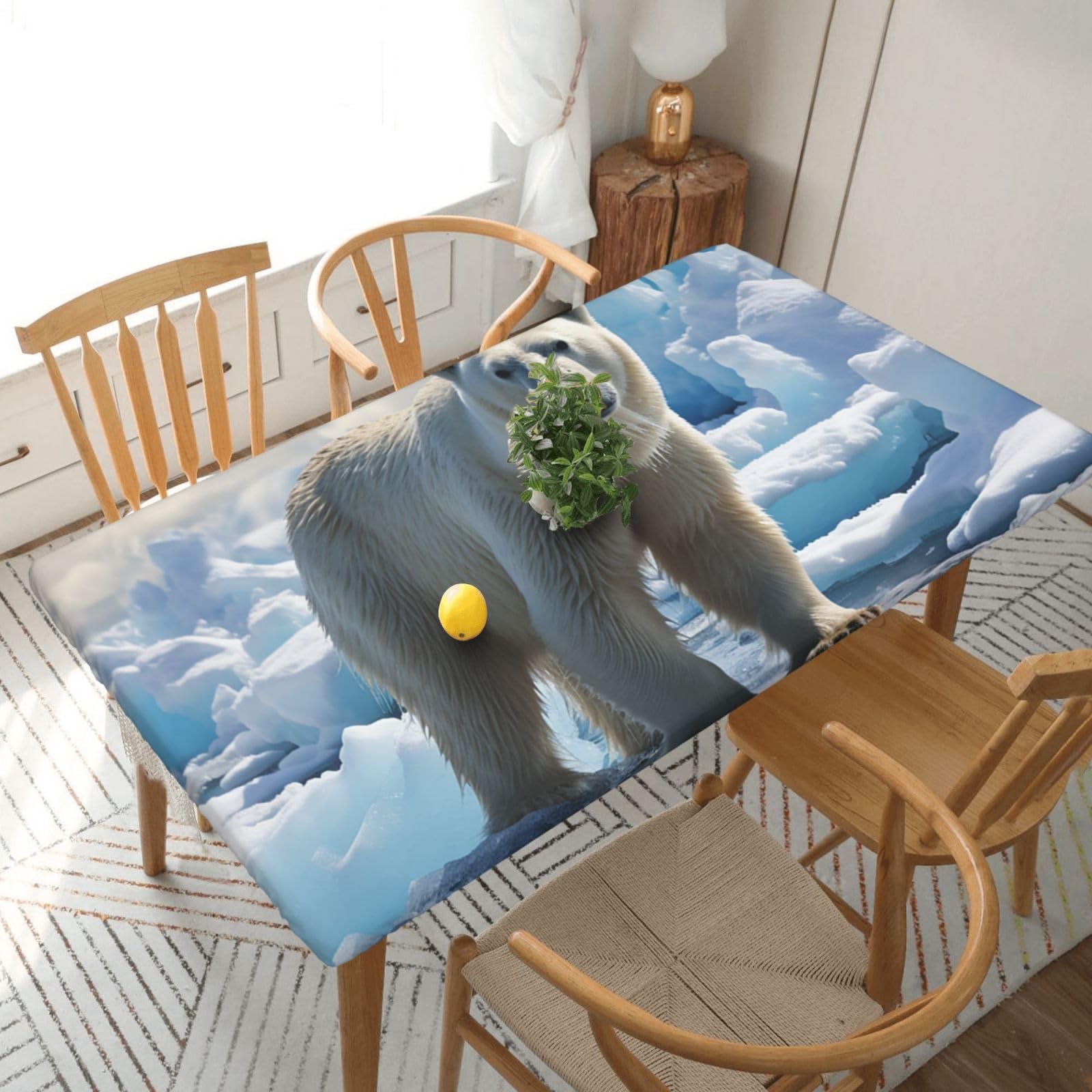 Xzeit Polar Bear Ice Rectangle Tablecloth Elastic Fitted Table Covers for 5 Ft Tables Stretch Table Cloths Outdoor Waterproof Table Cloth Cover for Picnic Camping Indoor Outdoor 30