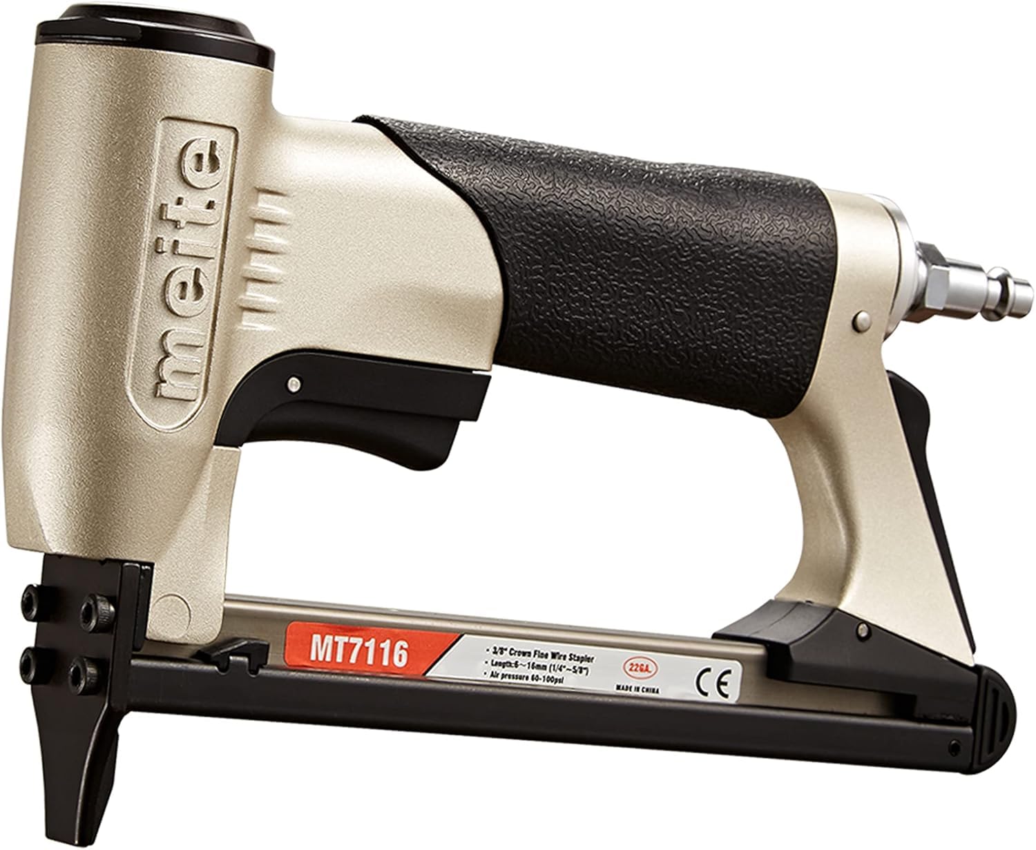 meite MT7116 - Pinzatrice pneumatica tipo 71, per tappezzeria, per fai da te, decorazione e lavorazione del legno, uso graffette tipo 71/6-16 mm