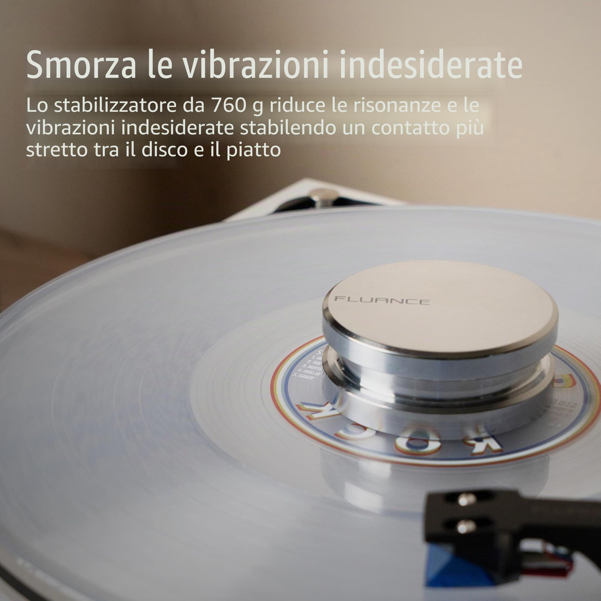 Fluance HiFi Peso per Vinili – Stabilizzatore da 760 g in acciaio argentato con base in velluto, Argento (RW02)