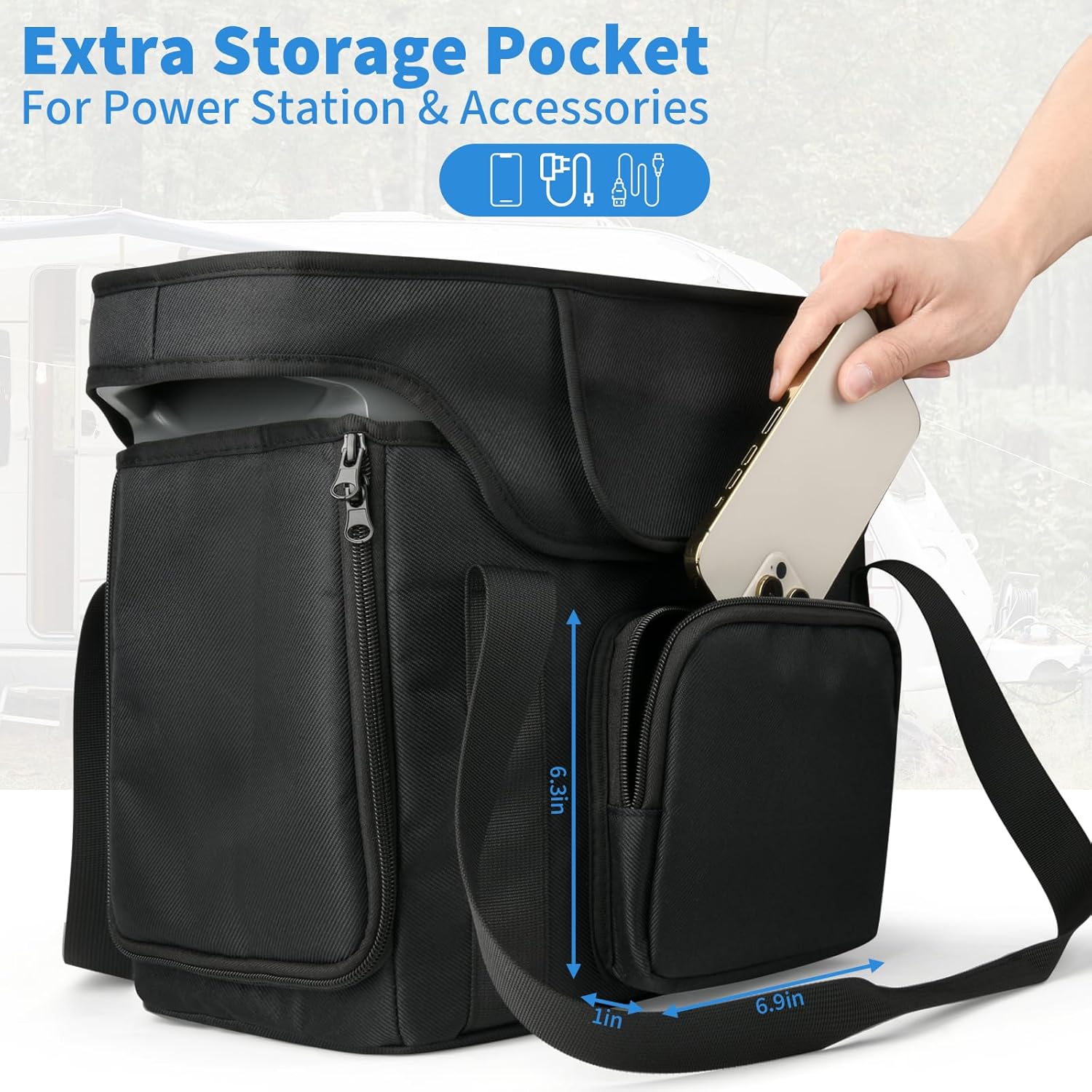 Xxerciz Travel Bag Compatible with ECOFLOW DELTA 2 Portable Power Station, Heavy Duty Power Storage Case with Shoulder Strap Handle, Generator Cover with Side Zippers, Carrying Bag for Camping RV