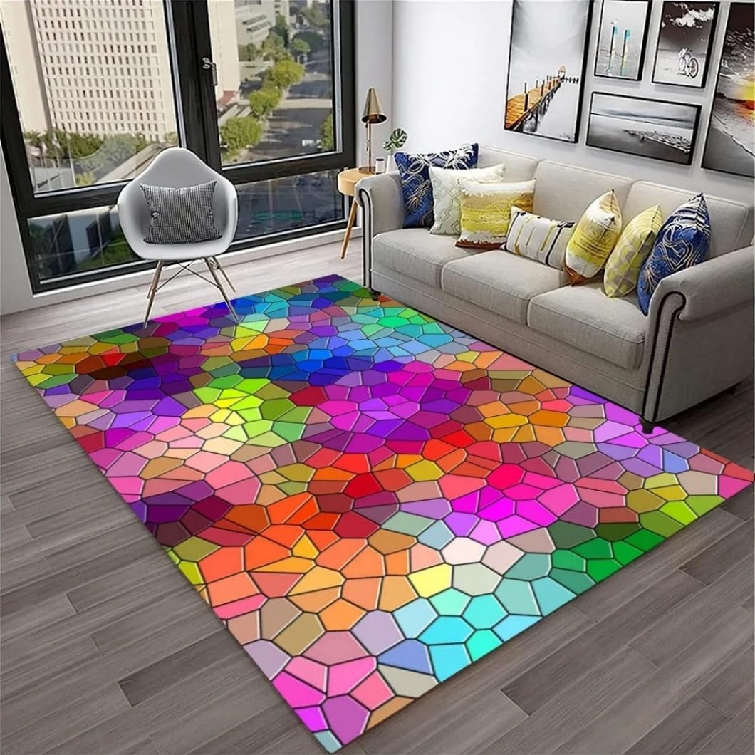 Tapis de salon géométrique multicolore 100x150 cm pour chambre