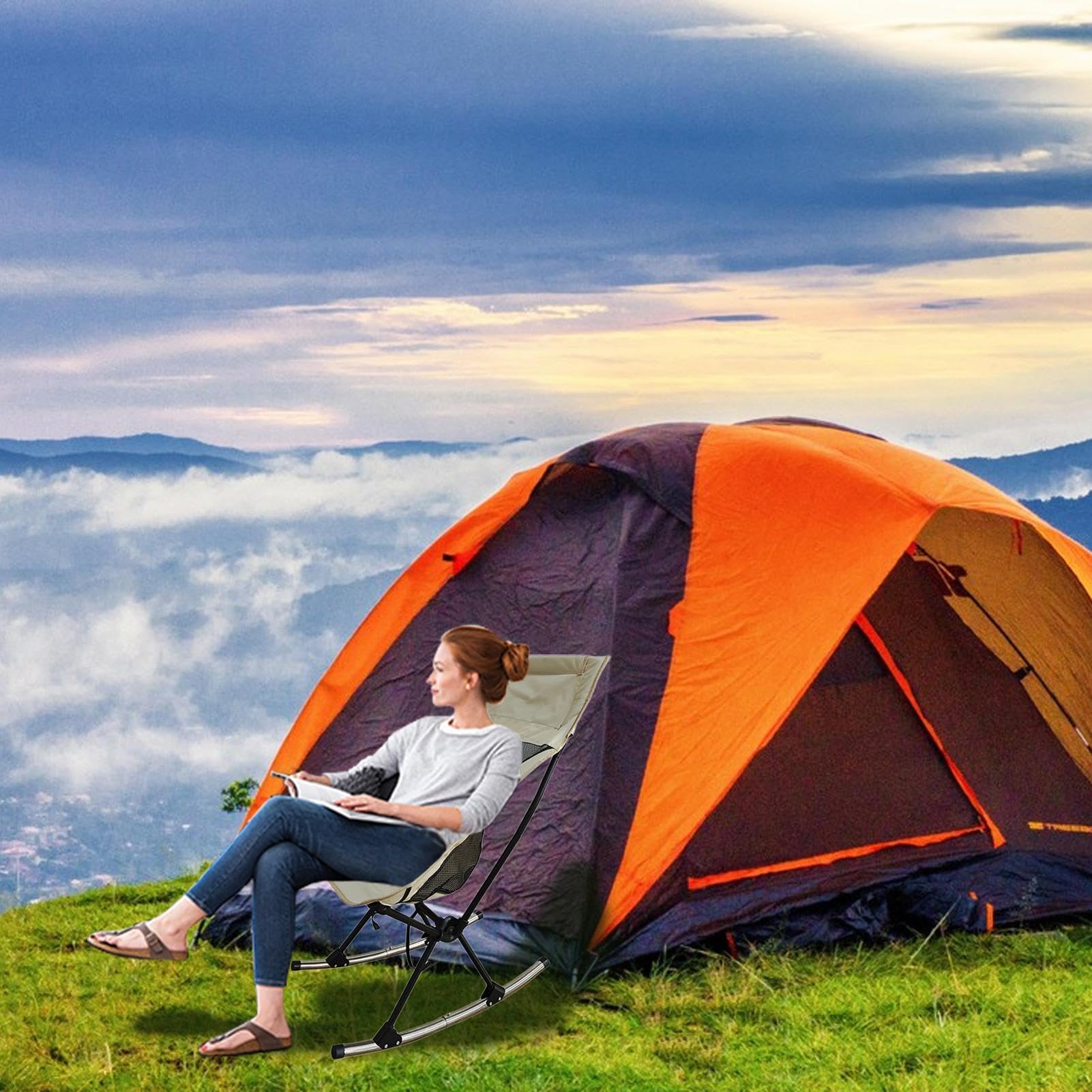 Genérico de Camping, de Camping - Silla Plegable de Tela | Oxford con Respaldo Alto | con Respaldo de Malla Transpirable, Relajarse en el césped al Aire Libre