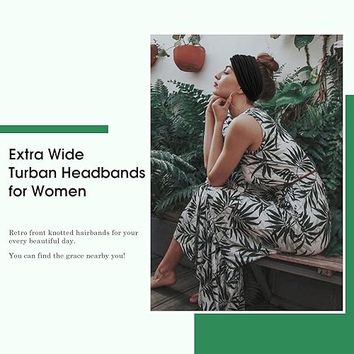 Vista 15 de Tobeffect Diademas anchas para mujer, diadema turbante extra grande de 7 pulgadas, diadema bohemia para el cabello, accesorios de nudo trenzado