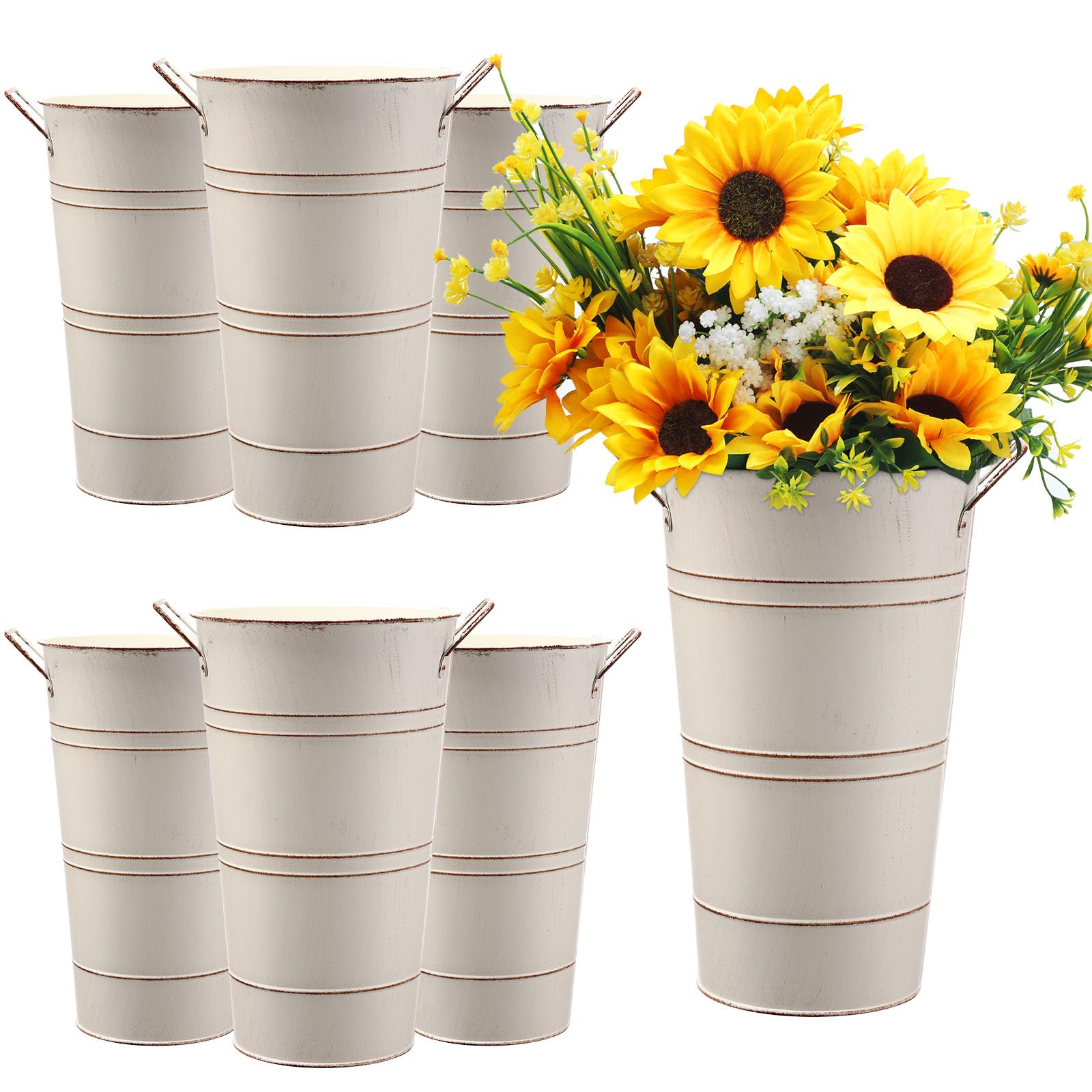 Vase en métal galvanisé rigide anti-renversement avec poignée pour bouquet de fleurs lourd