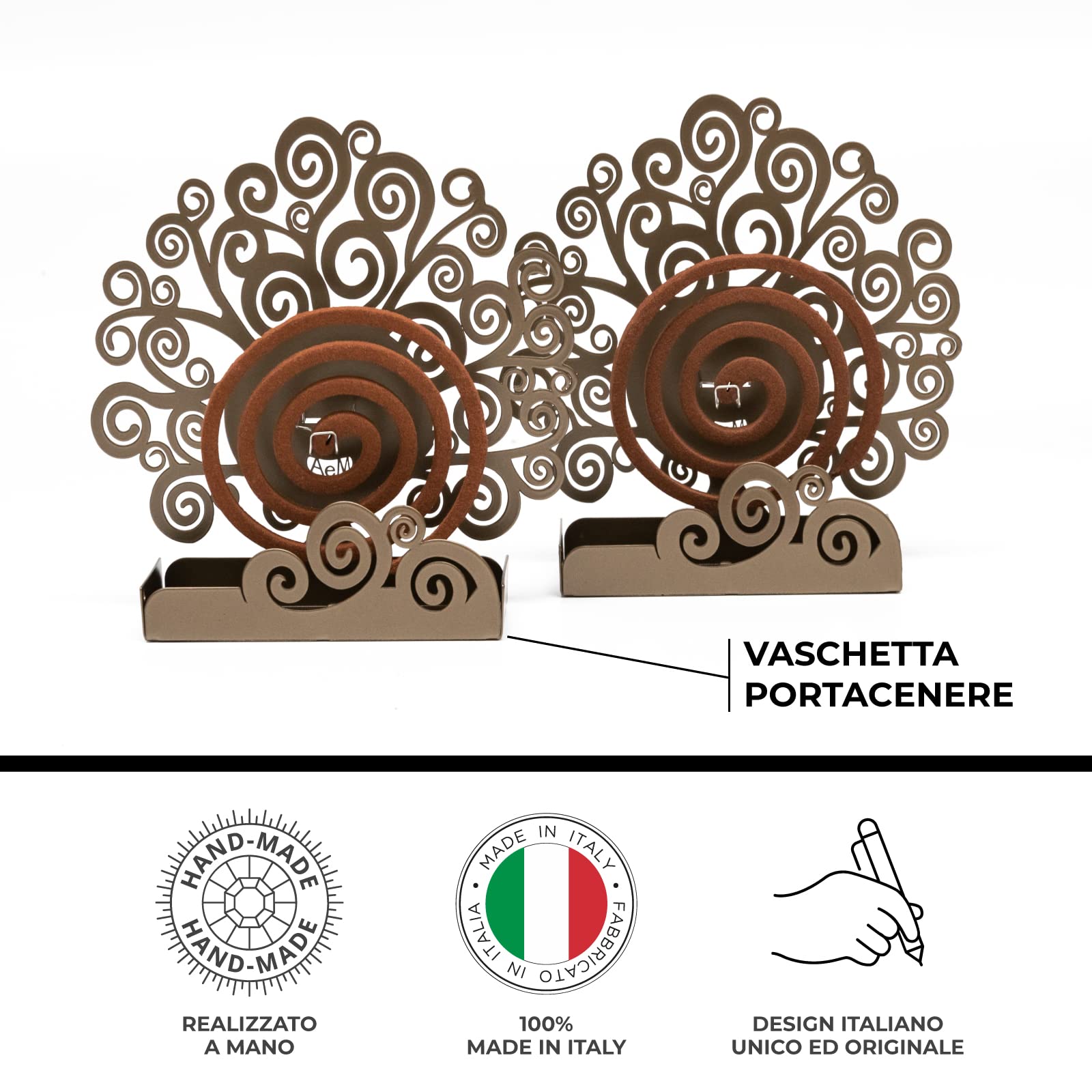 Arti & Mestieri Albero della Vita - Coppia di Porta zampirone da Tavolo di Design 100% Made in Italy - Ferro, 17 x5 x 19 cm - Bronzo - (2 Articoli per Confezione)