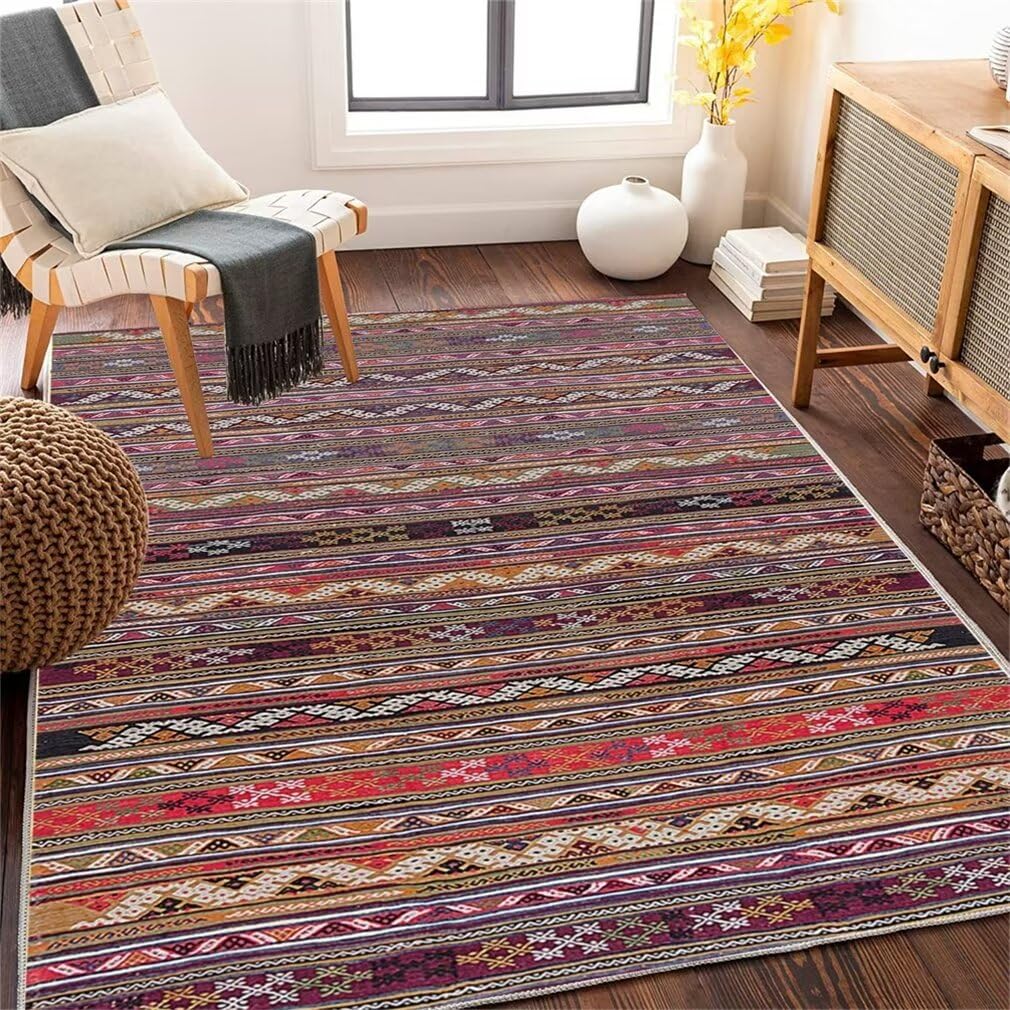 Tapis salle à manger lavable grand tapis 200x250cm multicolore facile à nettoyer