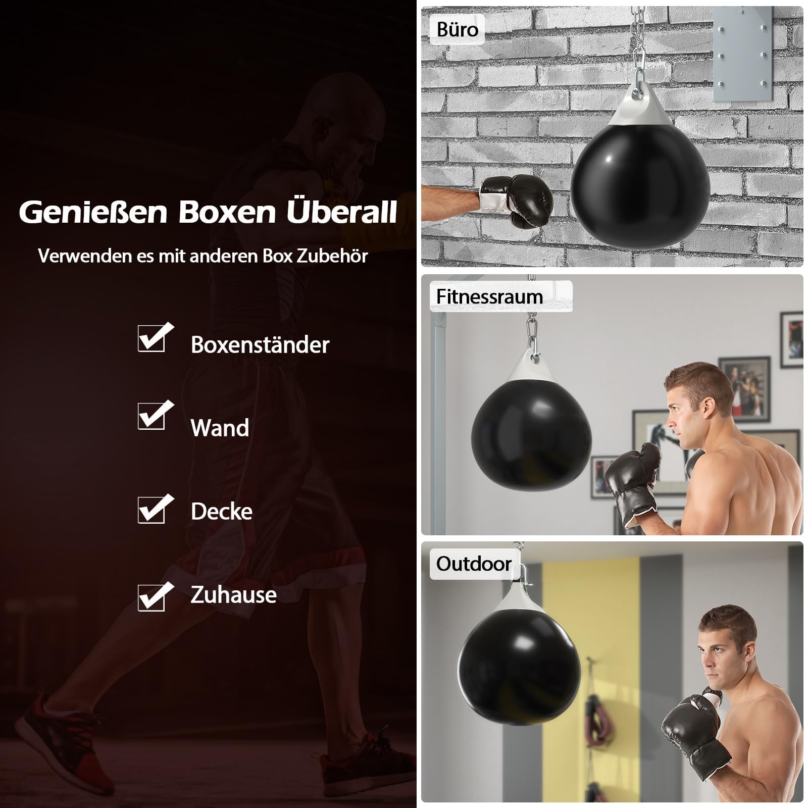 COSTWAY Ø45cm/55cm Wasserboxsack, 50 kg/80kg Boxing Punching Bag mit Verstellbarer Metallkette, Sicherheitsschnallen & Wasserschlauch, Punchingsack für Erwachsene & Kinder