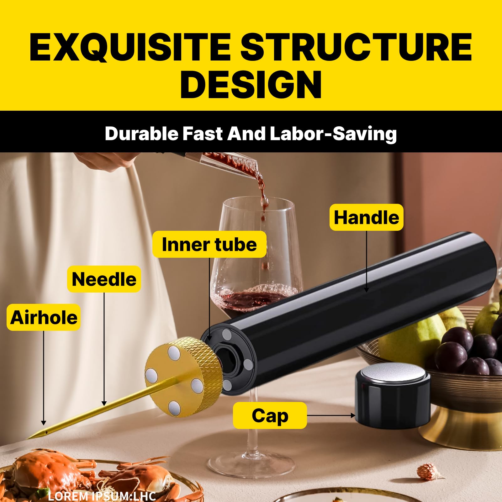 Sacacorchos Neumático Profesional – Abridor de Vino con Tecnología de Vacío que Extrae Corchos en 7 Segundos,Sacacorchos de Aire Comprimido Portátil para Celebraciones, Camping y Cenas Especiales