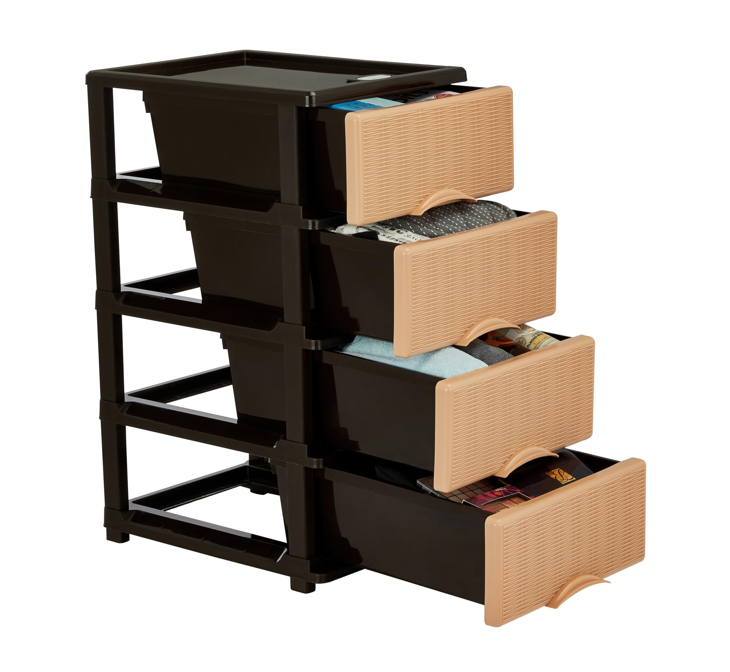 Amazon Brand - Solimo Premium Plastic Multipurpose Modular Drawer for Home and Office - Small (4 Racks, Brown & Beige, Rattan Design)-image-25