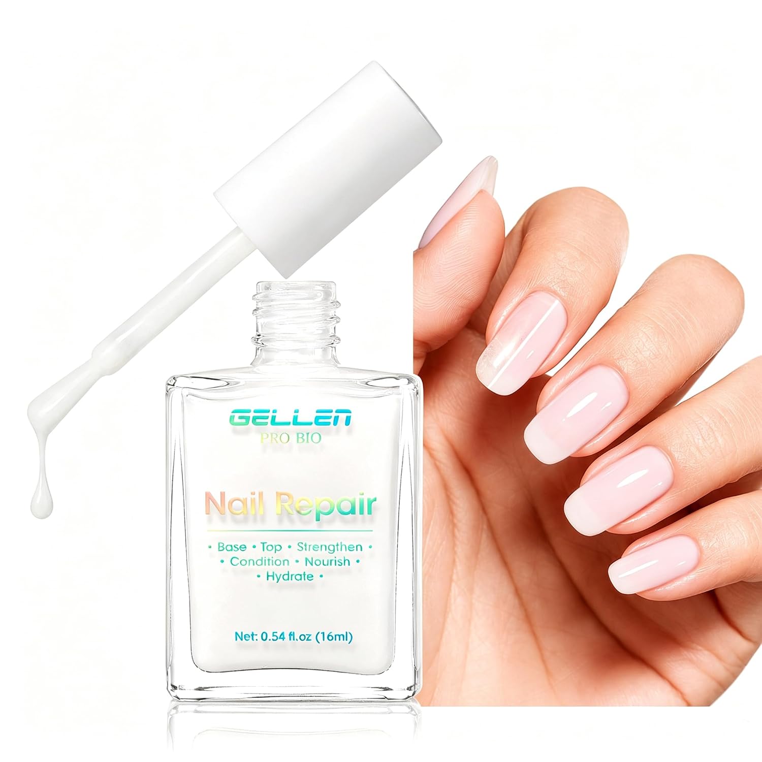Gellen 6 in 1 Nail Repair Polish, Air Dry Milky White Tinted Strengthener