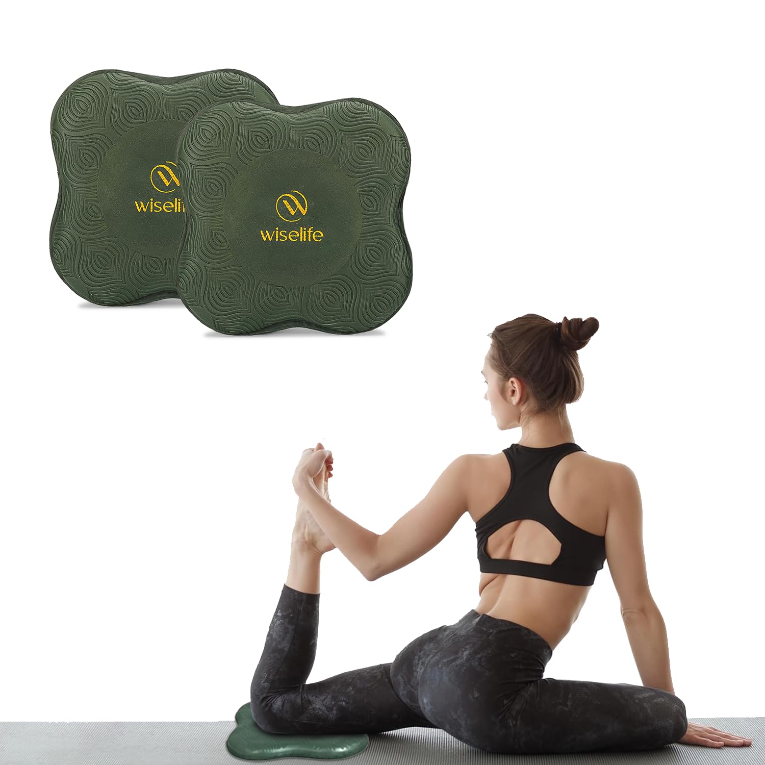 Wiselife Knee Pad | High Density Premium ECO-TPE Foam Material Pro-Grip Texture Soft Surface, Kneeling Support for Yoga, Cushion for Knees, Hands, Wrists, and Elbows (GREEN PRO - Set of 2)