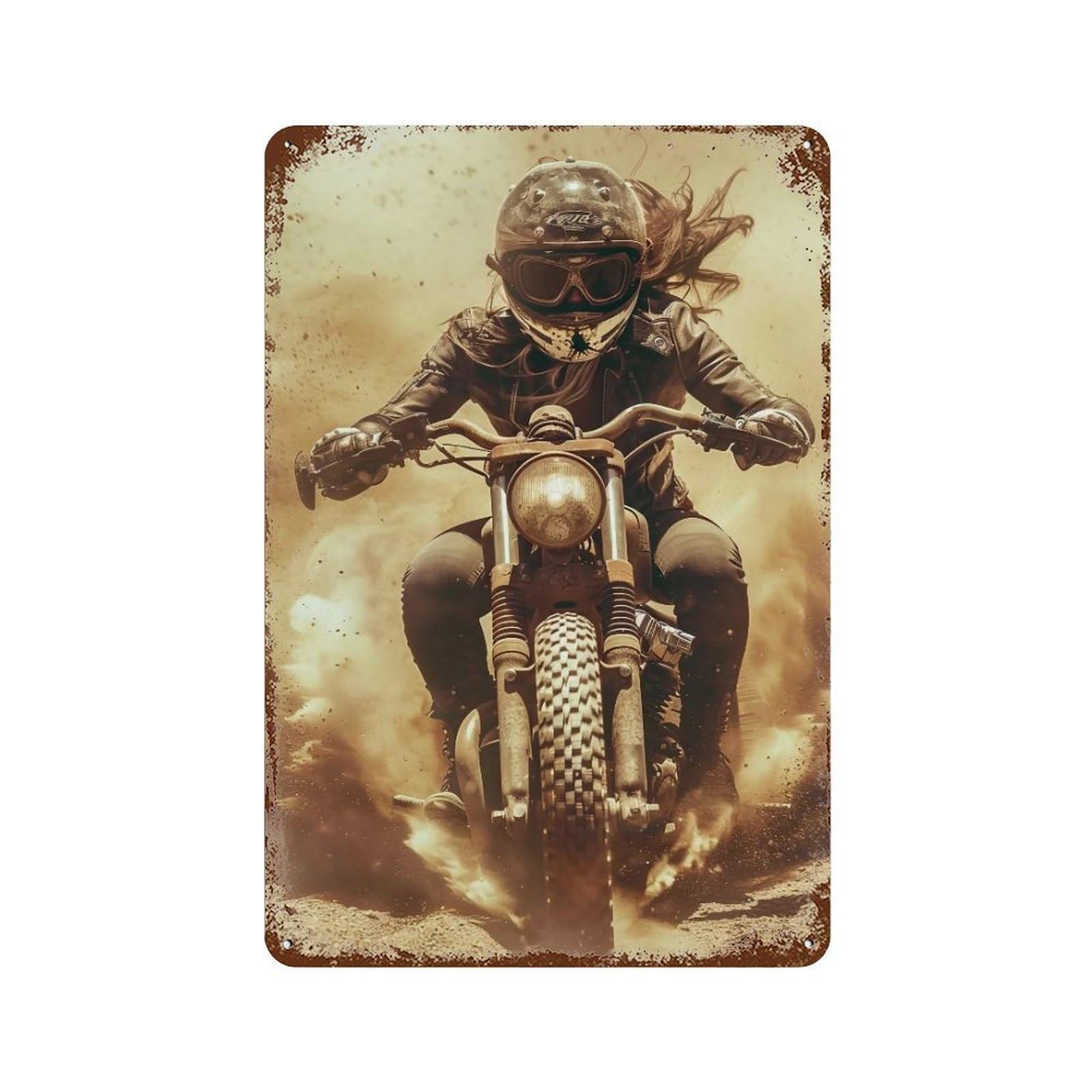 FHUYEURHRY Post Apocalyptic Desert Biker 02 Wall Decor Retro Iron Vintage Art Metal Tin Sign Poster Modern Home Cofffee Club Art Bar Shop Decorations Style 30x20cm