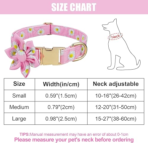 Miniatura 4 de Collar de verano para perro con lazo y flor de margarita rosa, cómodo collar ajustable para cachorros con hebilla de metal segura para mascotas