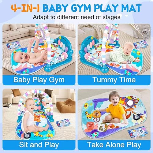 Miniatura 2 de VZO Tapete de juego para bebé, tapete de juego y gimnasio de actividades, gimnasio de piano para bebés, centro de actividades musicales para bebés,