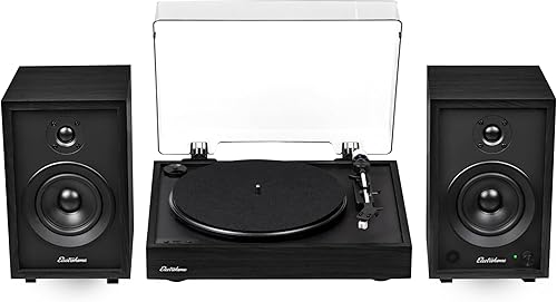 Electrohome Montrose Record Player Stereo System, 4" Bluetooth Powered Bookshelf Speakers, Belt-Drive Bluetooth Turntable with Audio-Technica