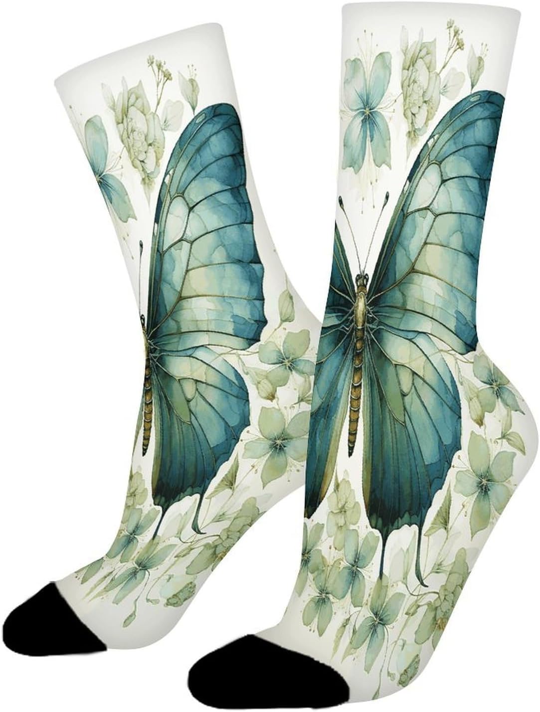 Garden Butterfly Crew Sock High Stocking Grippy Socks | Socks for Men & Women,Stockings-Long Thin Tube Sports, Breathable Soft Athletic for Nurses,Travel