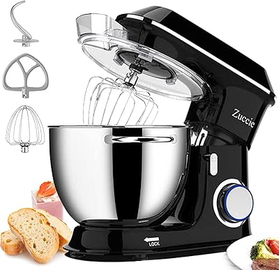 Zuccie 3-IN-1 Stand Mixer, 660W Mixers Kitchen Electric Stand Mixer include 8.5QT Bowl, Dough Hook, Beater, Whisk & Splash Guard, 6-Speed Dough Mixer for Most Home Cooks (Black)
