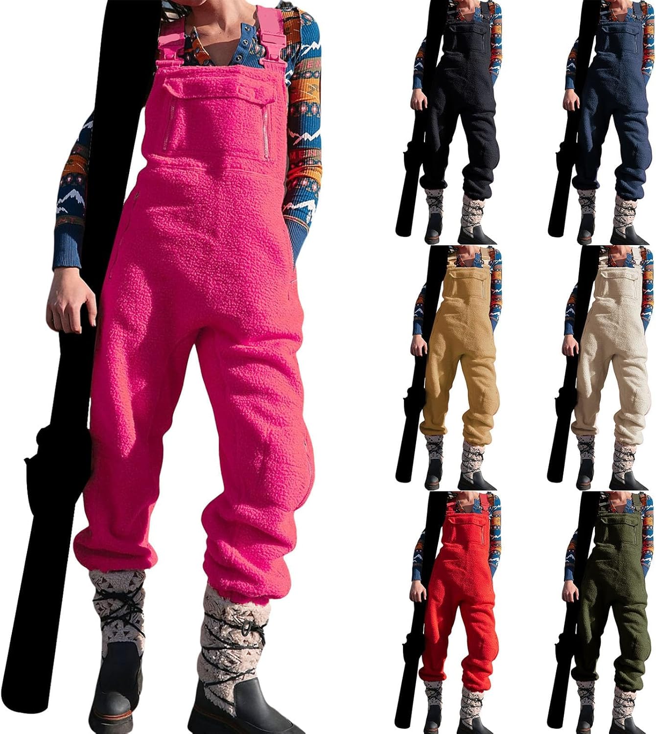 Fleece warme overalls voor dames, winter, casual, verstelbare bandjes