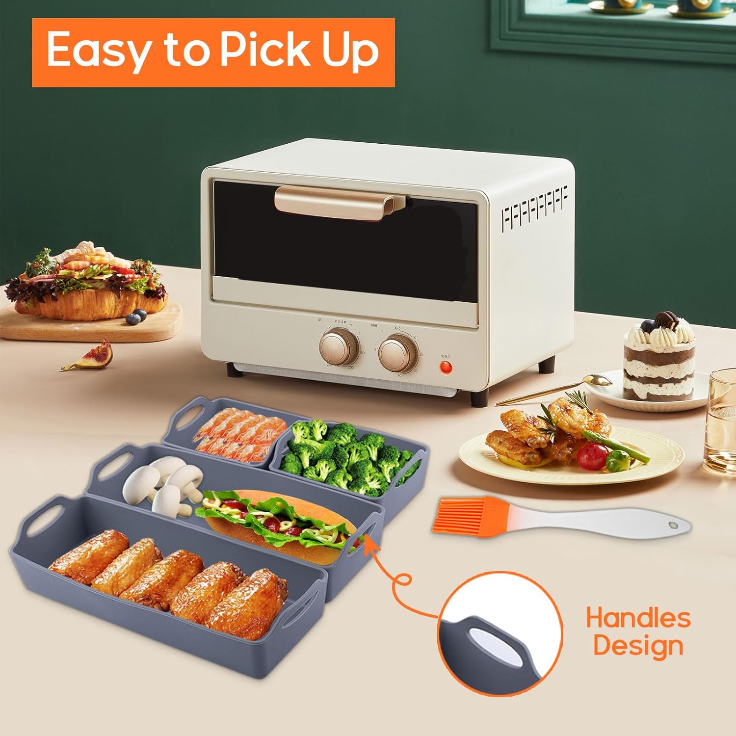 Baking Sheet Pan Dividers,Silicone Sheet Pan Set Nonstick Silicone Baking Trays wiith Oil Brush Baking Pans Set Reusable Bakeware Pan Dividers Oven Air Fryer Freezer Safe BPA Free