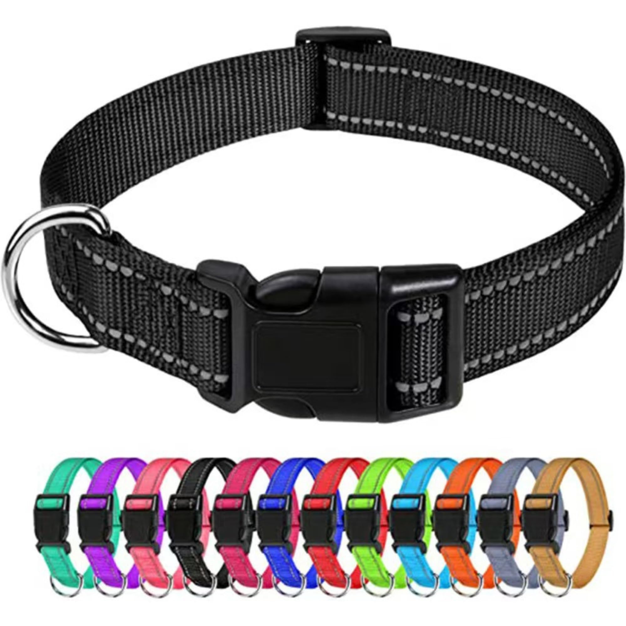 1 Stück Verstellbare Hundehalsband Weich Nylon Material Hunde Halsband Reflektierend Reine Farbe Hundehalsbänder für Hunde Training Verstellbare L(40-60CM) Schwarz