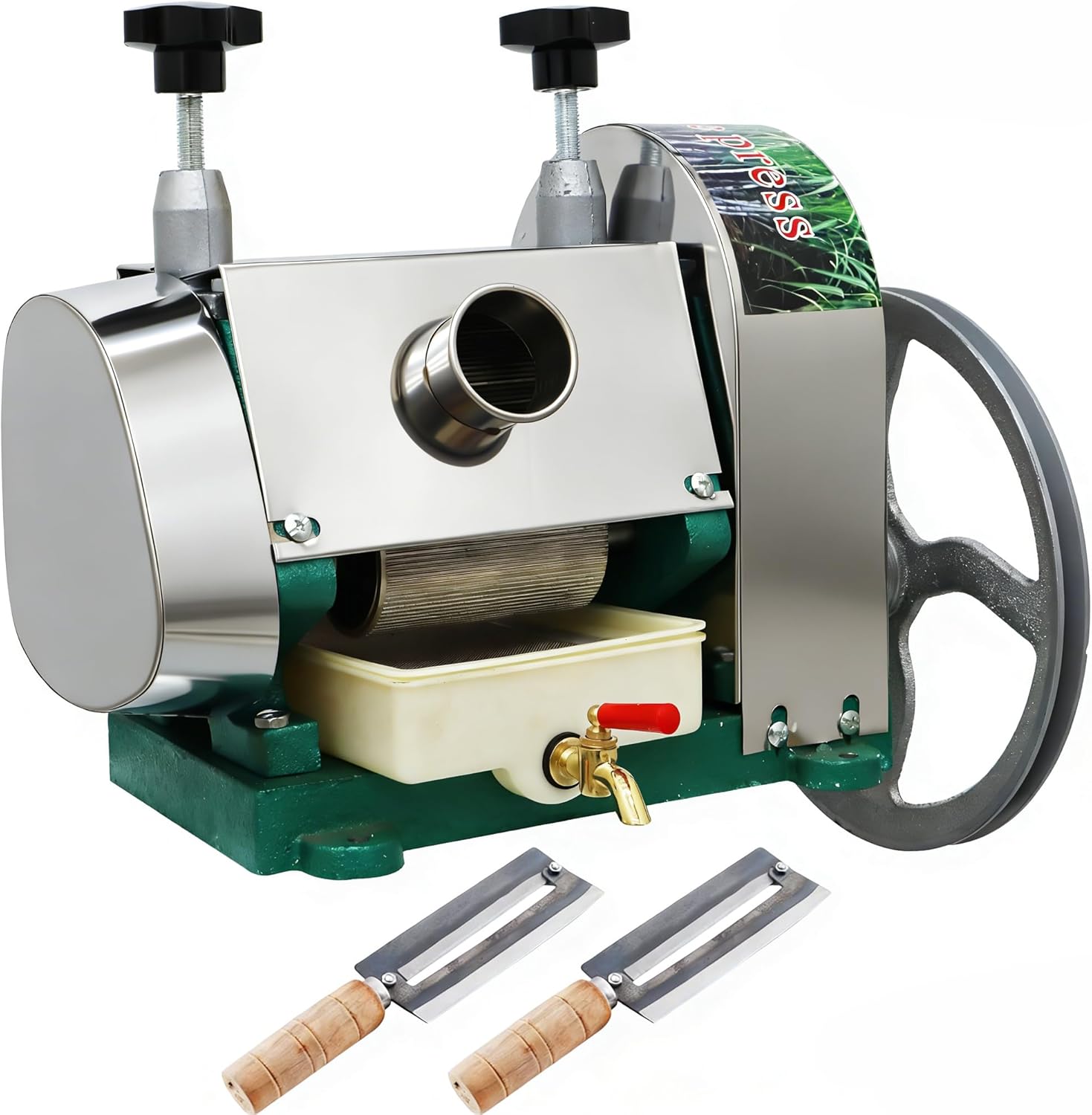 Manual Sugar Cane Juicer Machine, Stainless Steel Sugarcane Press Juice Extractor, 3 Rollers Sugarcane Squeezer, 330 lbs/h, 2 Sets Peeling Knives
