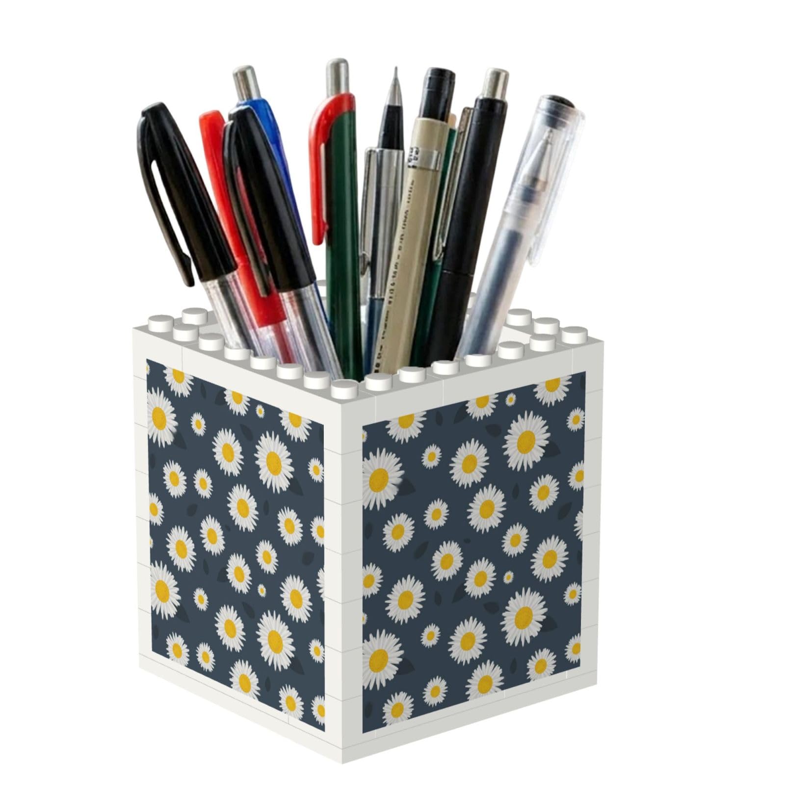 Poadnly Sunflower Daisy Floral Neck, Pen Pot Pencil Holder for Office Home School, Compact Desk Organiser for Office Stationery