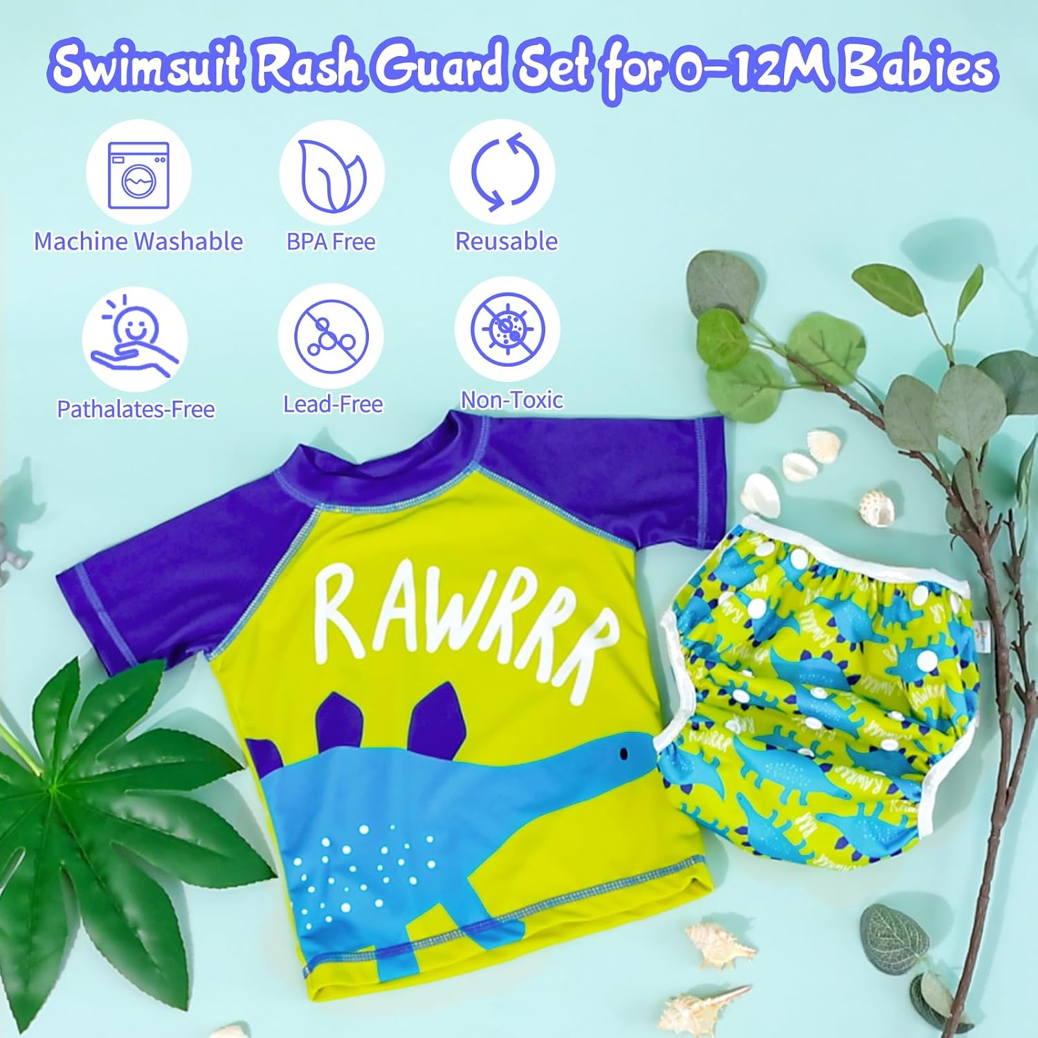 babygoal Baby Swimsuits with Reusable Swim Diaper 2 Piece Bathing Suit UPF 50 Sun Protection for Infant Toddler Boy Girl