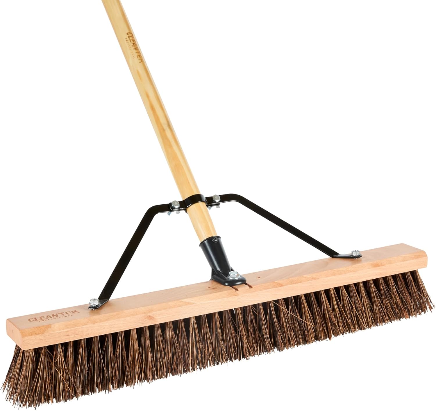 Restaurantware-Clean Tek Professional 24 Inch Push Broom, 1 Heavy-Duty Broom with 60â€ Handle - Palmyra Bristles, Use Indoor and Outdoor, Wooden, Commercial Use, for Deck, Driveway, Garage, Patio