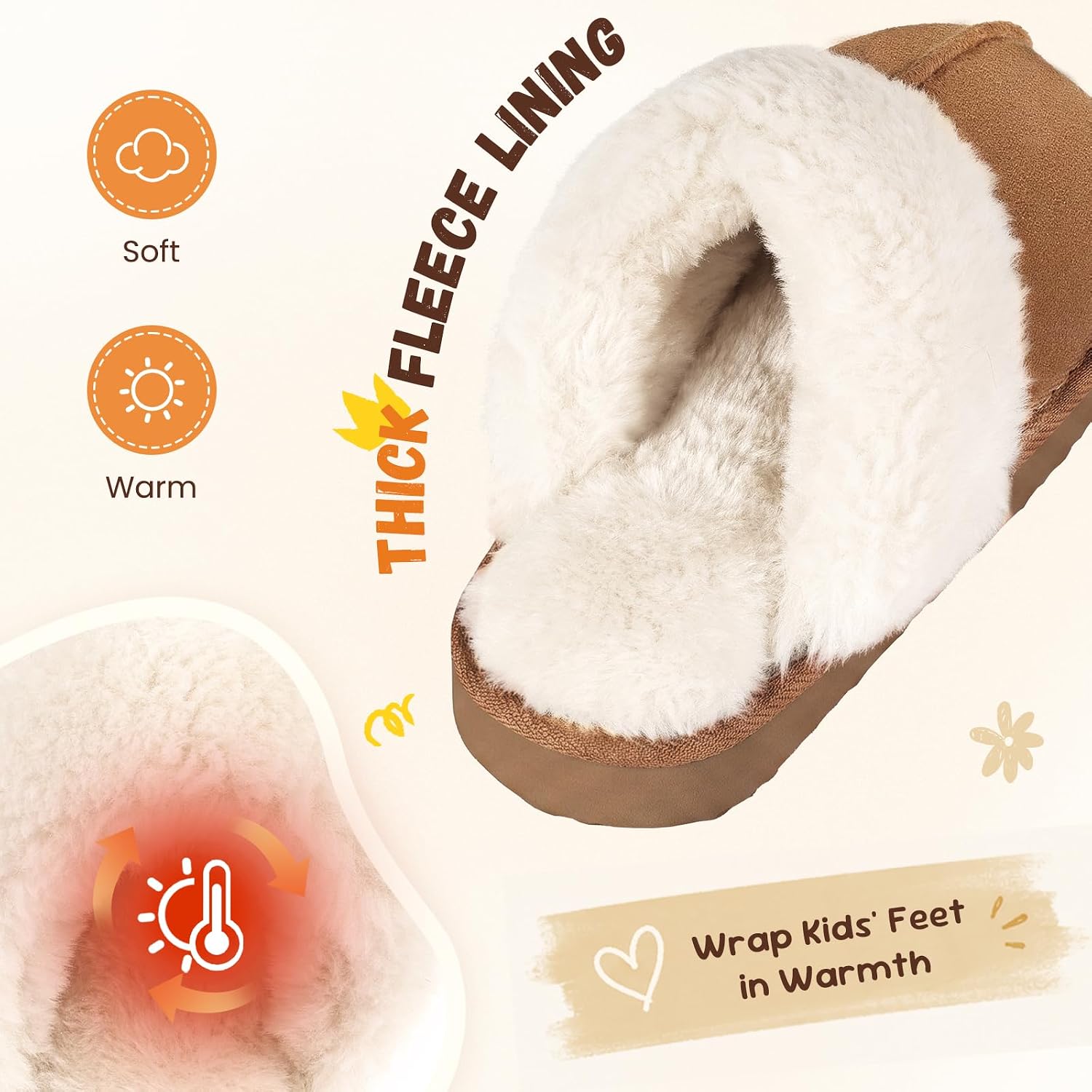 OOW Kids Slippers Girls Boys Fuzzy Memory Foam House Slippers Winter Warm Plush Lined Home Shoes Soft Bedroom Indoor Outdoor