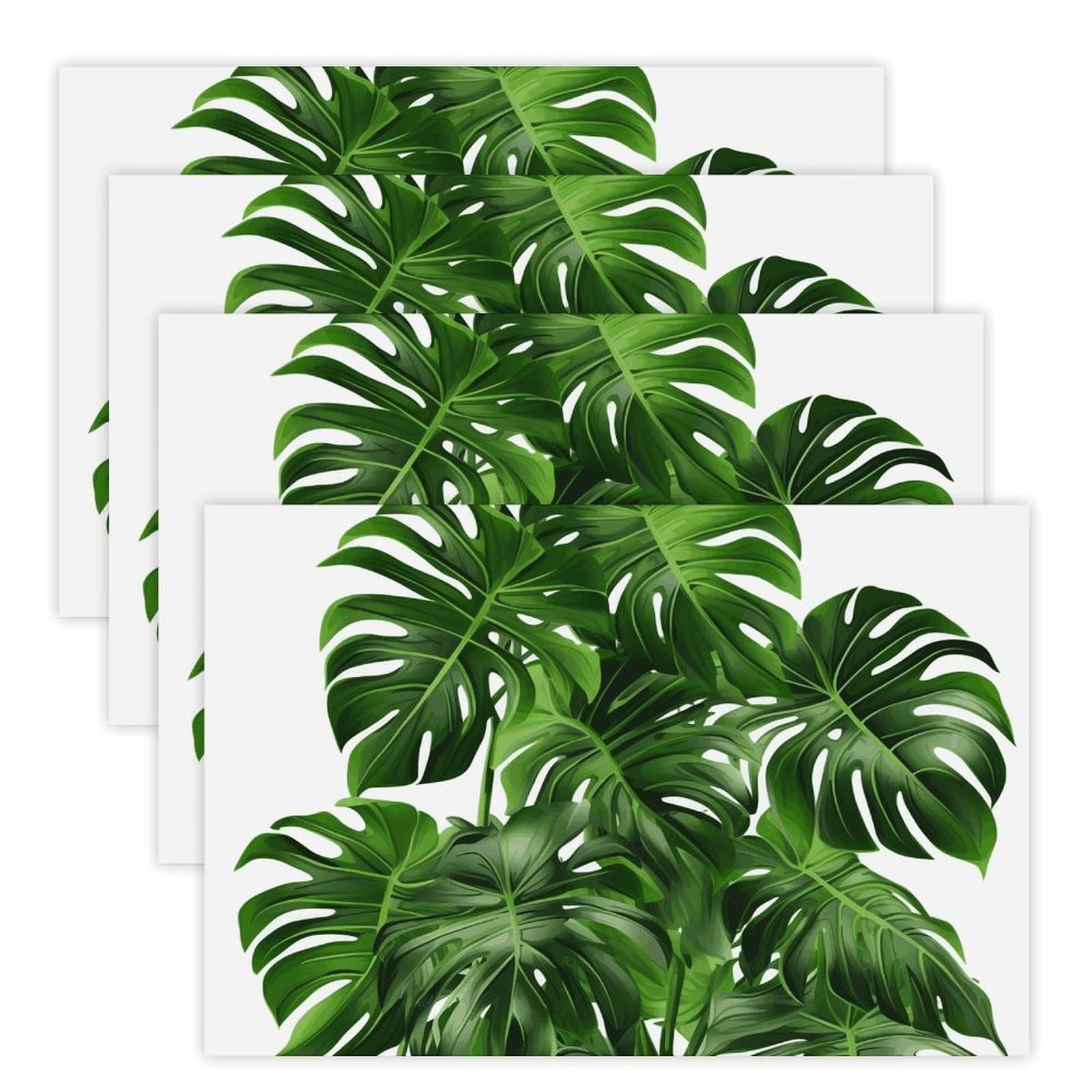 Monstera Deliciosa Banana Palm Place Mat for Restaurant, Portable Table Mat for Kitchen, Anti-Slip Placemats for Home, Fashionable Place Mats for Wedding, Party, Hotels, Apartments 30x45cm*4
