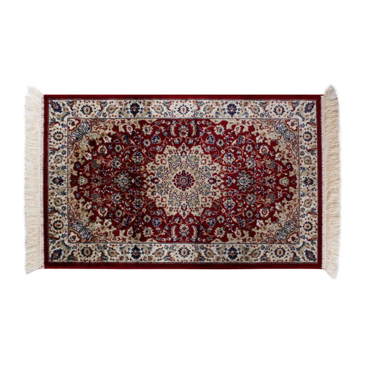 SaRani Tappeto Stile Orientale in Viscosa con Frange, Pelo Corto, Sottile, Morbido e Lucido, Lavabile in Lavatrice, per Salotto Camera Ingresso e Corridoio (Bordeaux, 140x200 cm)