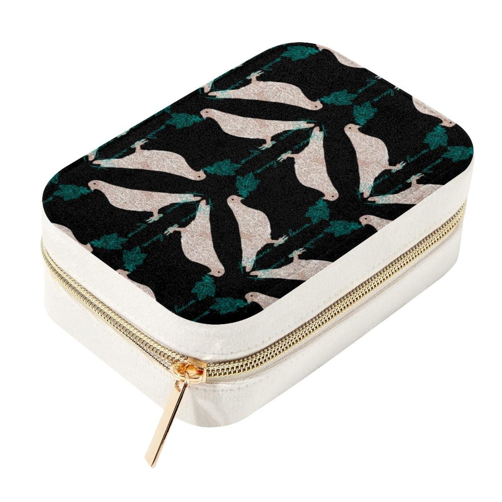 Boîte à bijoux de voyage double couche au motif pigeon et finitions soignées