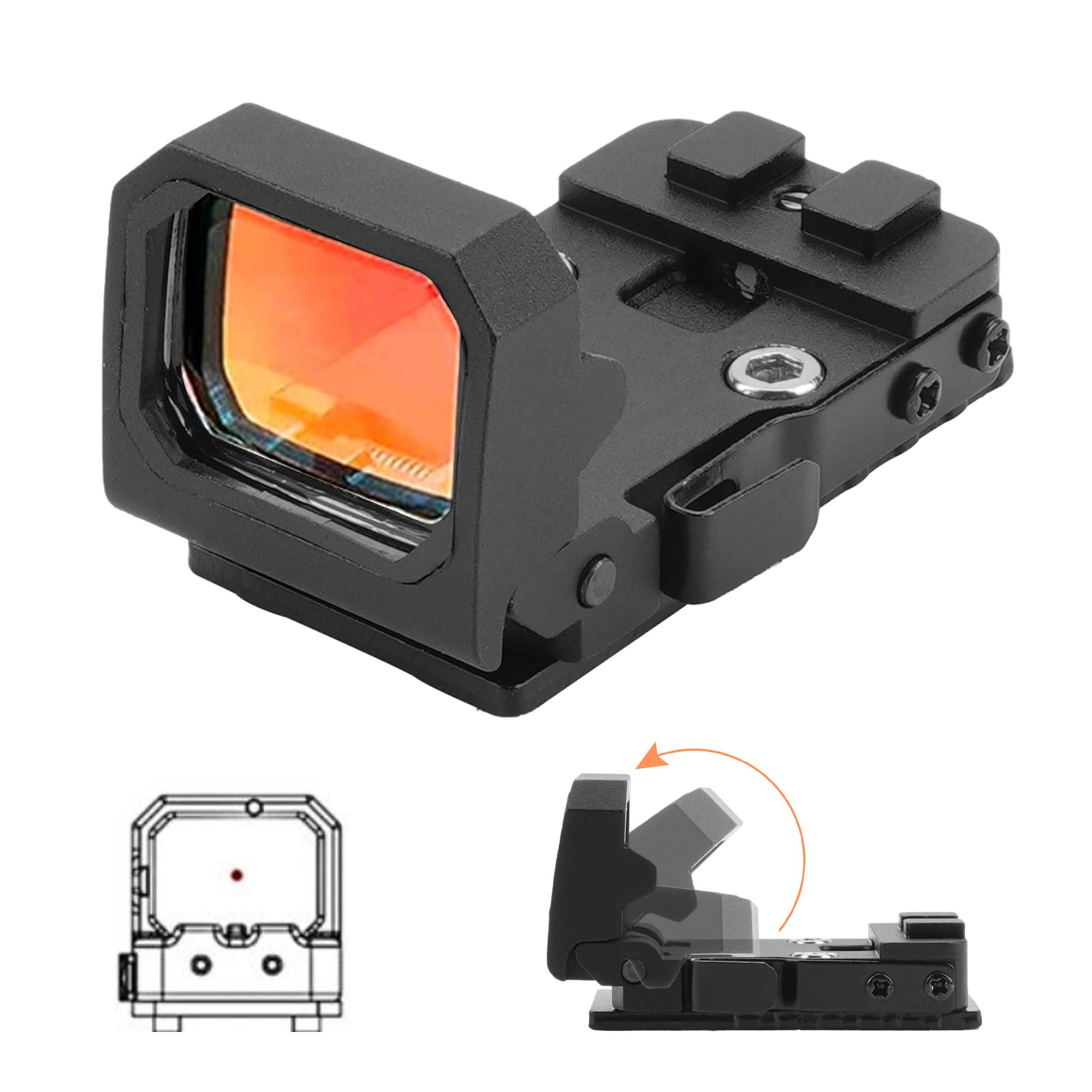 Mini Folding 3 MOA Red Dot Sight Flip Up Reflex Sight for Glock MOS, Pistol Handgun RMR, Picatinny Rail