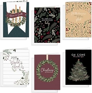 Religious Farmhouse Holiday Cards / 24 Christian Cards With White Envelopes / 4 5/8" x 6 1/4" Christmas Cards / 6 Festive Winter Card Designs