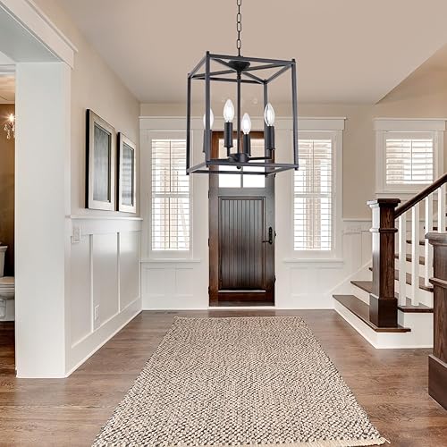 Miniatura 2 de Lucidce Lámpara colgante de 5 luces para vestíbulo, lámpara colgante de vela de granja, lámparas colgantes de techo, color negro mate, accesorios de