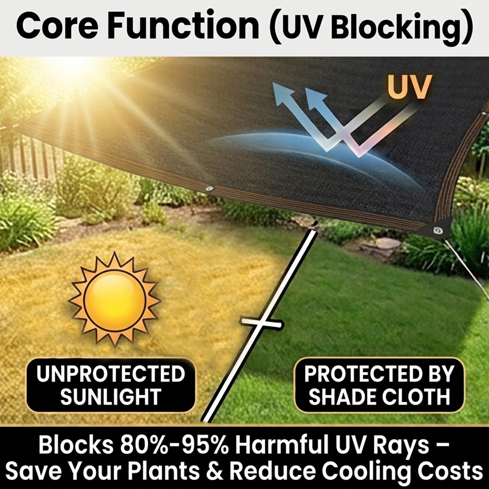 Filet D'ombrage avec œillets 5x10 m - Toile Ombrage Exterieur 70% Niveau d'ombrage Protection Solaire - Filet d'ombrage pour Serre, Terrasse, Jardin, Plantes, Poulailler, Perméable à l'eau