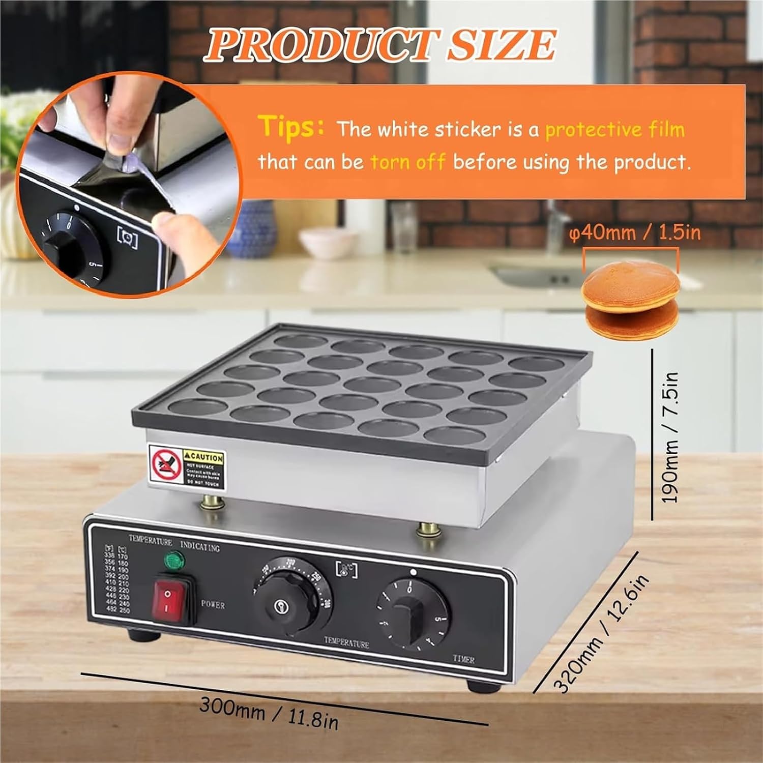 Mini Dutch Pancake Baker， Mini Pancake Maker ， Mini Pancake Maker for Dutch Pancakes Pan with Thermostat & Timer Control(25holes,110V)