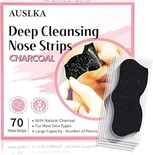 AUSLKA Blackhead Pore Strips (70 Count) - Charcoal Nose Strips for Deep Blackhead Removal & Pore Cleansing