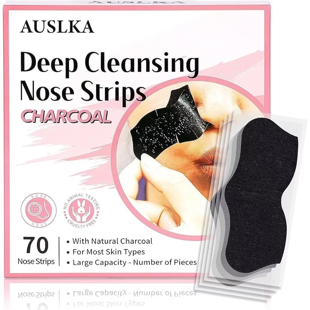 AUSLKA Blackhead Pore Strips,(70 Counts) Blackhead Remover-Deep Cleansing Charcoal Strips - Black Head Nose Strips -Black Head Remover