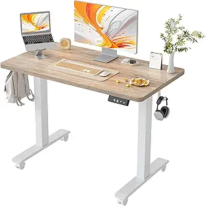TIQLAB Height Adjustable Electric Standing Desk, 40 x 24 inch, Sit Stand Up Desk, Splice Board, Computer Home Office Desk, Maple Top