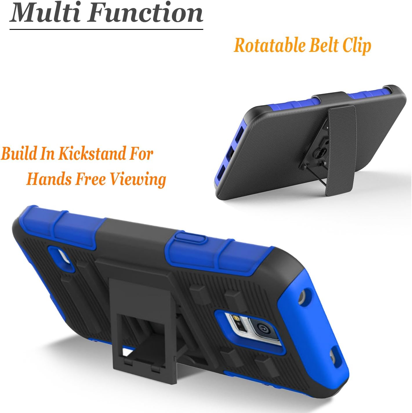 Galaxy S5 Active Case, Dual Layers [Combo Holster] Case And Built-In Kickstand Bundled with [Premium HD Screen Protector] Hybird Shockproof And Circlemalls Stylus Pen[Blue]