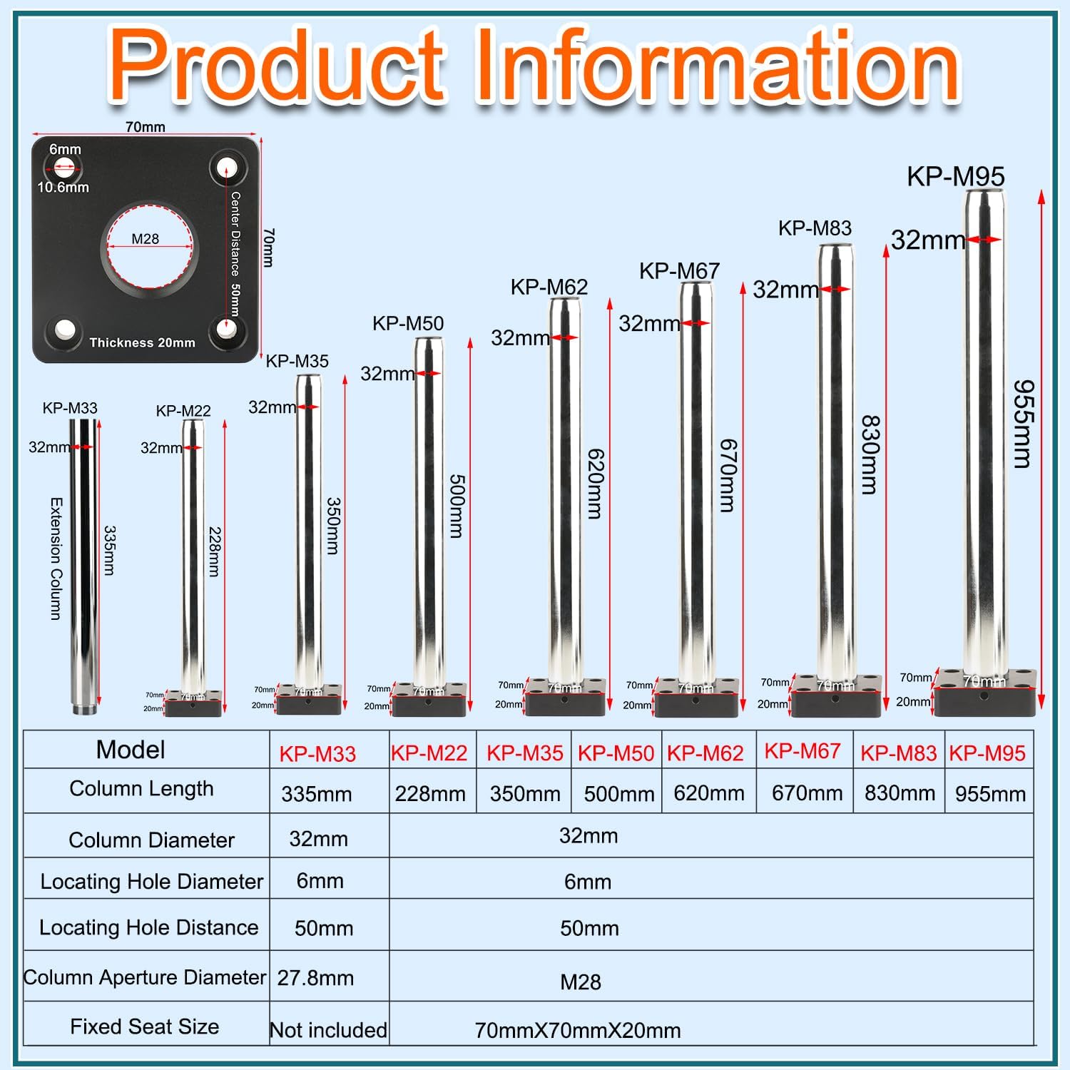 Optical Microscope Platform Stand,with a Length of 228mm-955mm,a Diameter of 32mm,and Screw Holes M6 (KP-M50)