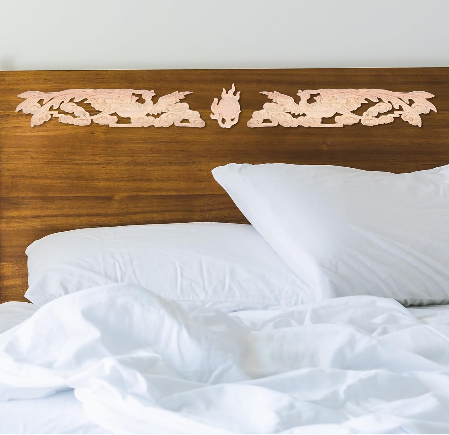 Carved Wood Onlay Applique Set, 2pcs Beige Cabinet Door Decor