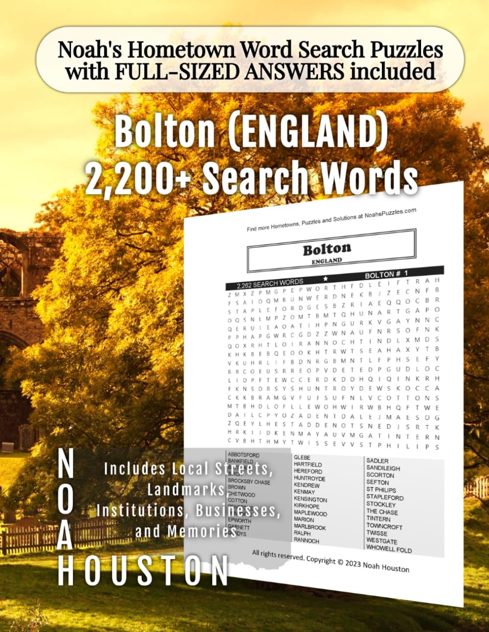 Noah's Hometown Word Search Puzzles with FULL-SIZED ANSWERS included BOLTON (ENGLAND): Includes Local Streets, Landmarks, Institutions, Businesses, and Memories