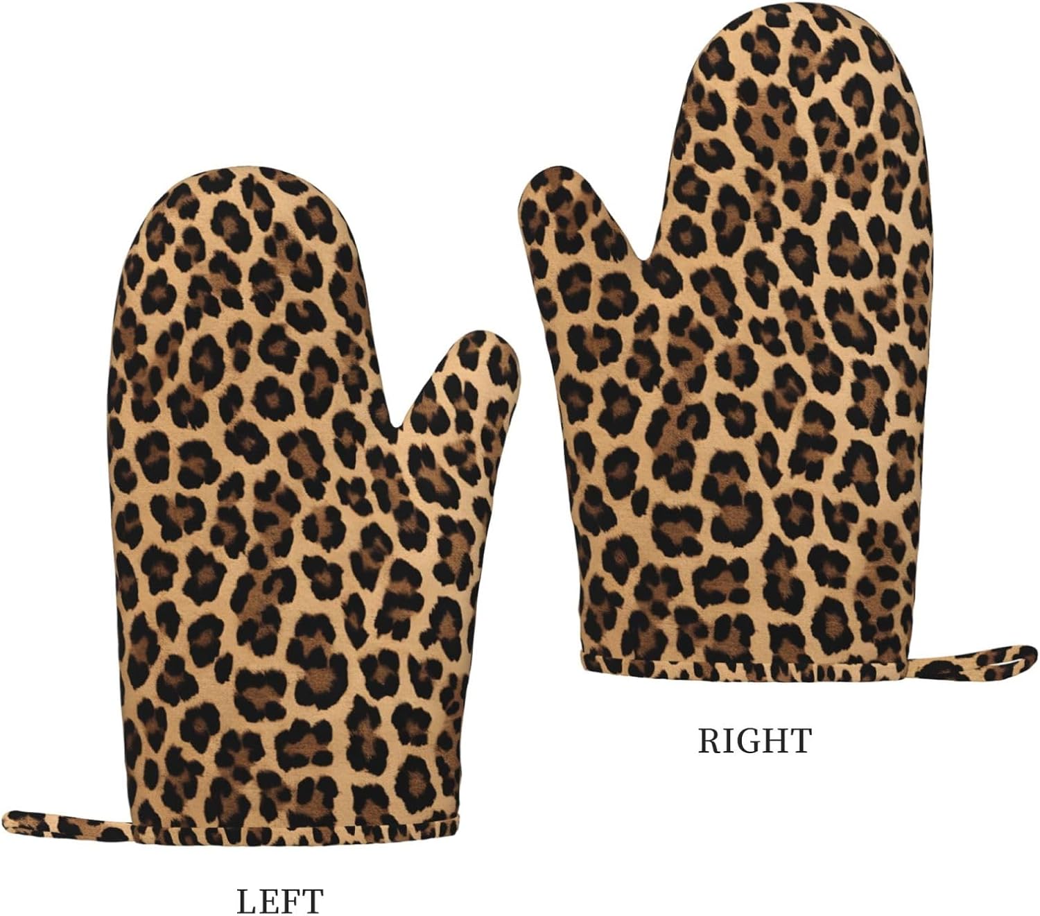 Leopard Printed Oven Mitts and Pot Holders Set of 4 Heat Resistant Kitchen Gloves with Silicone Palm Hot Pads for Baking Cooking Grilling BBQ