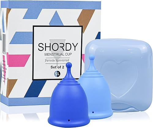SHORDY Copas menstruales, juego de 2 (pequeño + grande) con caja, suave y flexible, kit menstrual Copa para mujer, hasta 12 horas de comodidad,