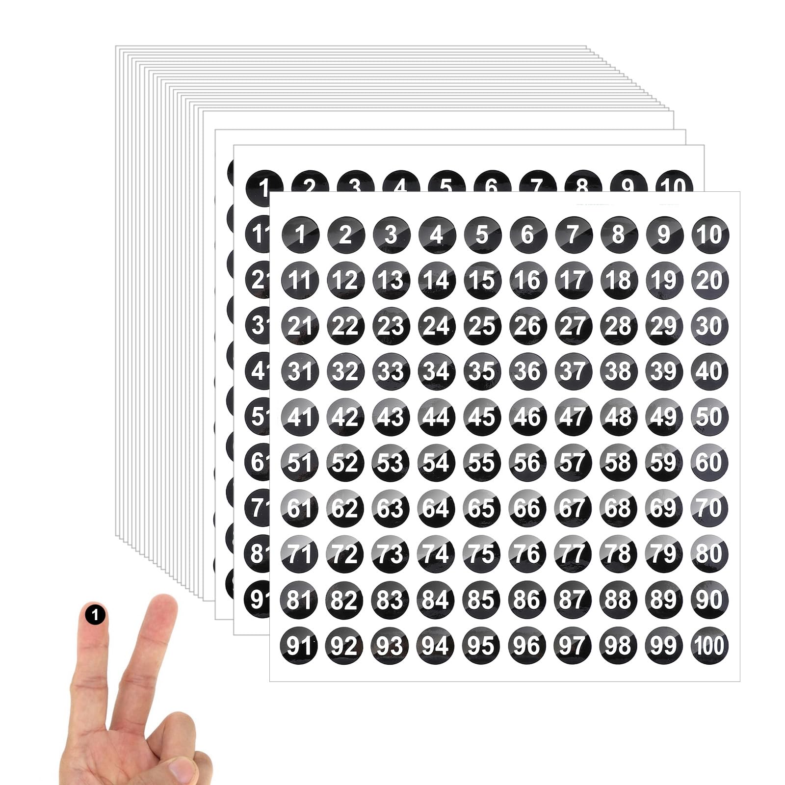 25 Sheets 1 to 100 Consecutive Number Stickers, 1cm Vinyl Number Stickers, Self-Adhesive Waterproof Labels, Small Round Removable Numbered Label for Indoor Outdoor, Storage, Organizing