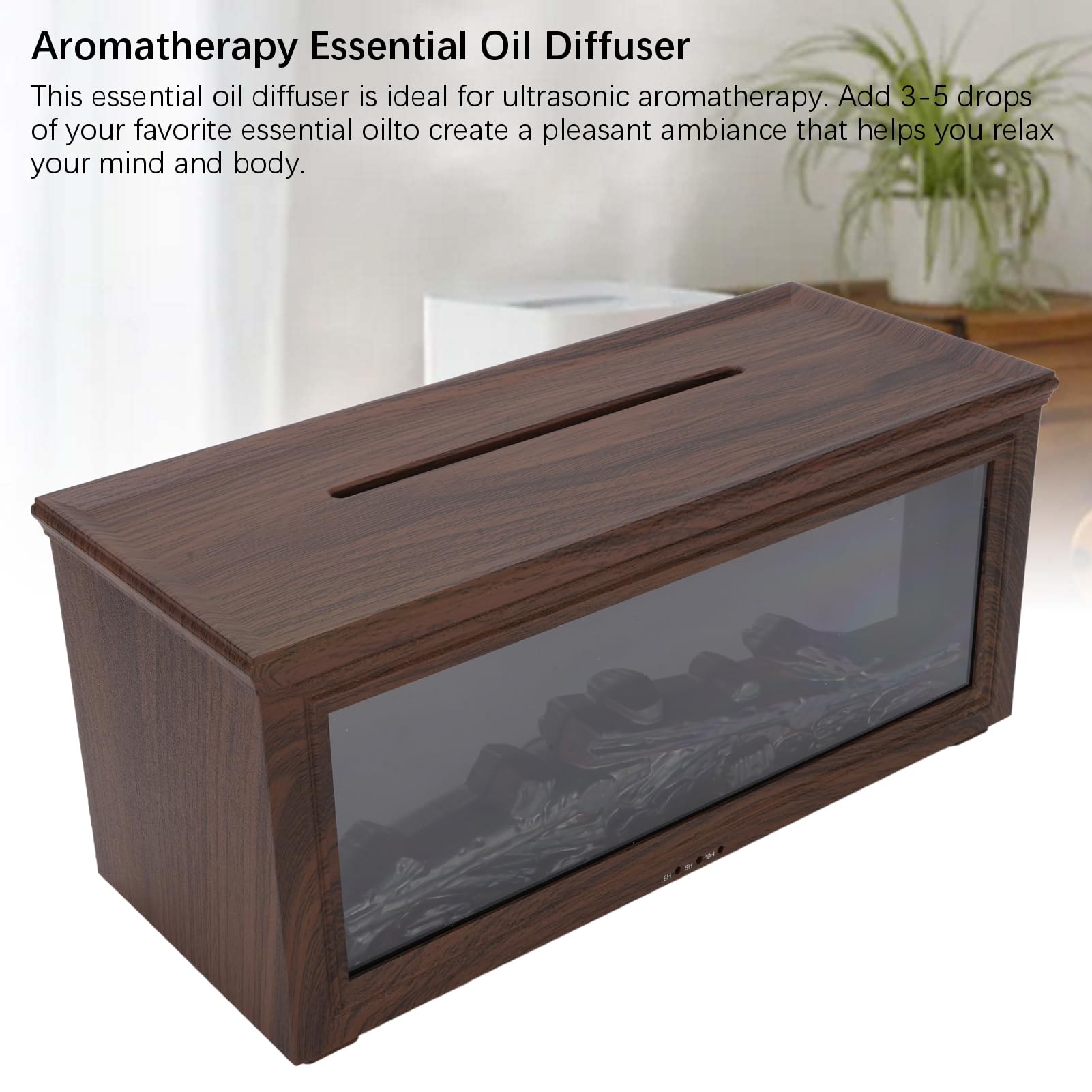 Bewinner Diffuseur d'aromathérapie pour Cheminée à Grains de Bois, Diffuseur d'huiles Essentielles de 280 ML avec Flamme Simulée, Humidificateur à Ultrasons pour la Maison, Minuterie de 6 à 10