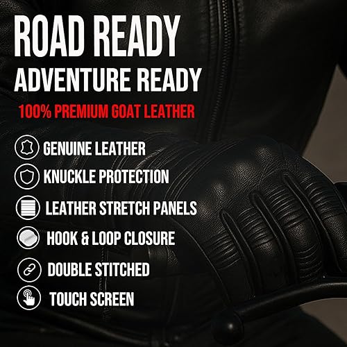 Miniatura 3 de Jackets 4 Bikes Guantes de cuero para motocicleta para hombres y mujeres, pantalla táctil, acolchado de gel, protección de nudillos y palma, guantes